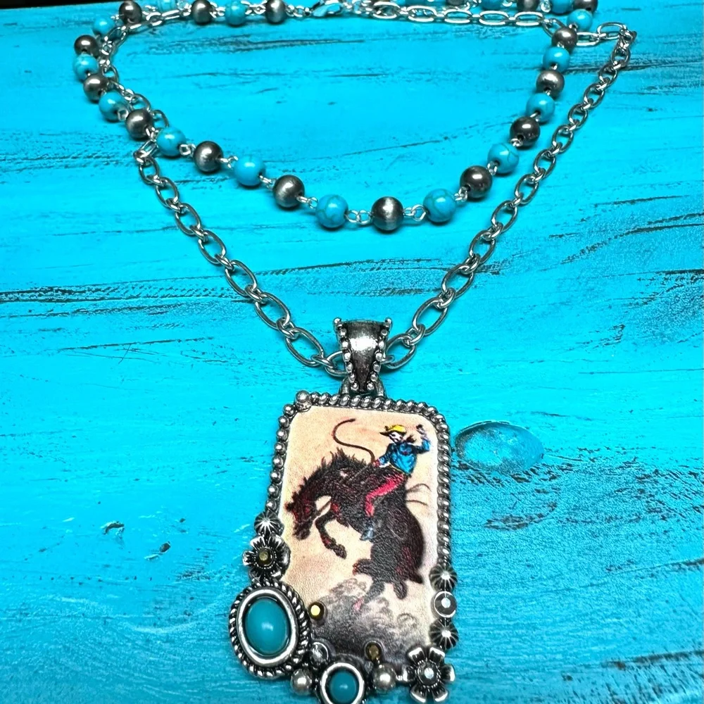 Buckin’ Two -Strand Necklace - Turquoise - Picture 3 of 4